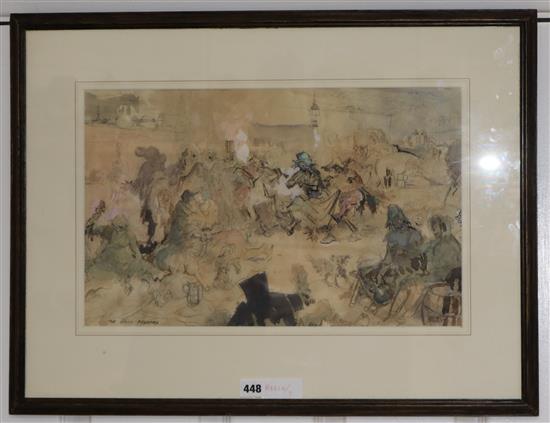 Angus Scott, charcoal and watercolour, The Jolly Beggars, signed 30 x 48cm